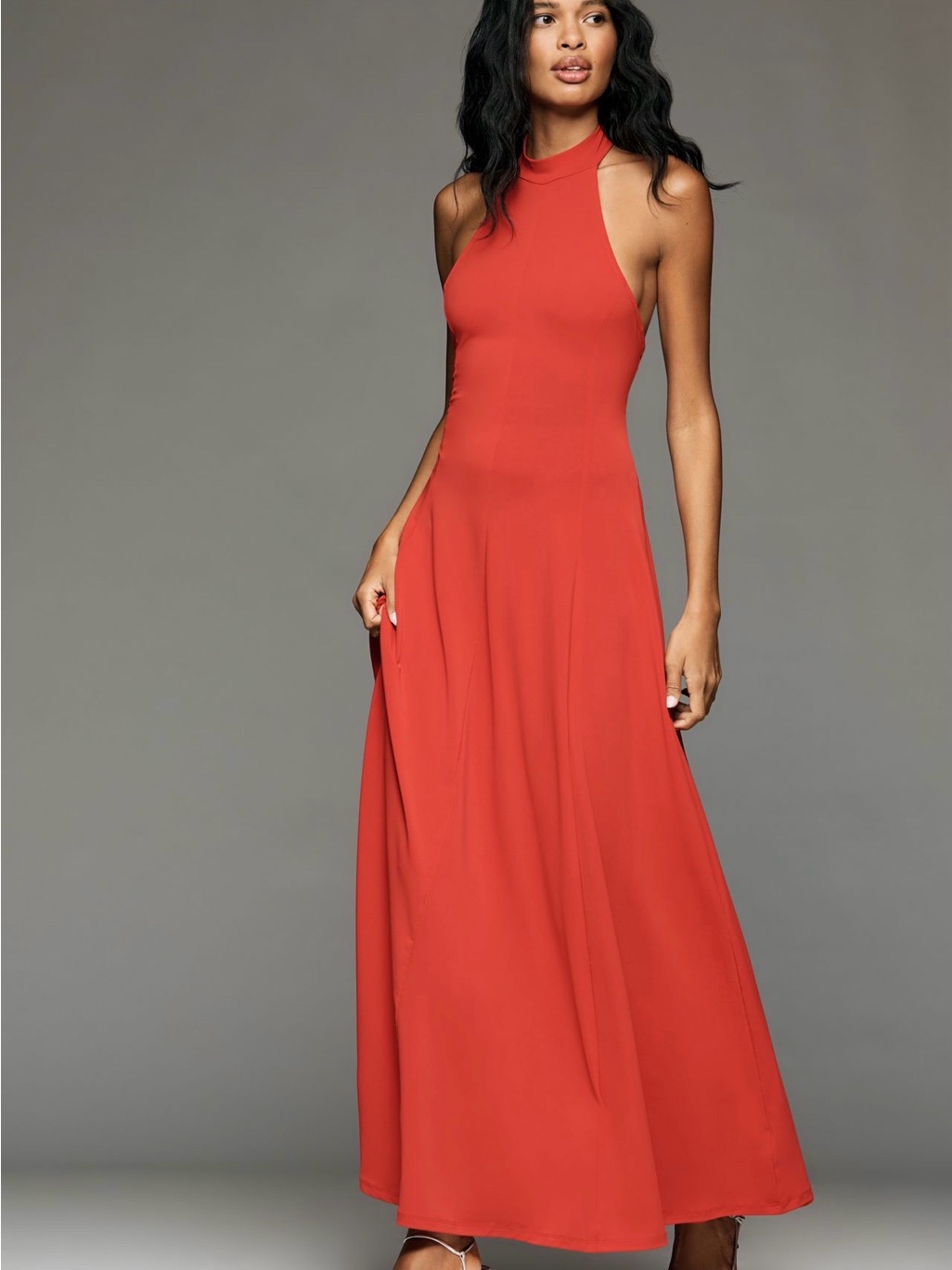 Sleeveless High-Neck Red Maxi Dress